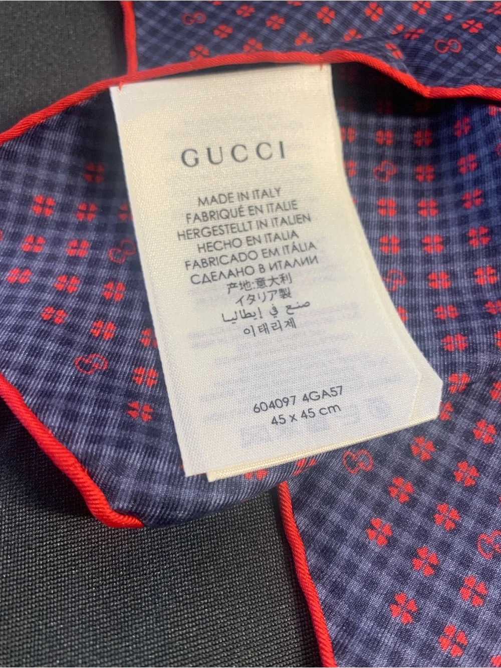 Gucci Men’s Navy and Red Patterned Silk Pocket Square